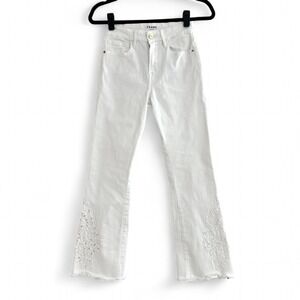 Frame Le Crop Mini Boot Blanc White Denim Jeans Bootcut Embroidered Cuts‎ Sz 25